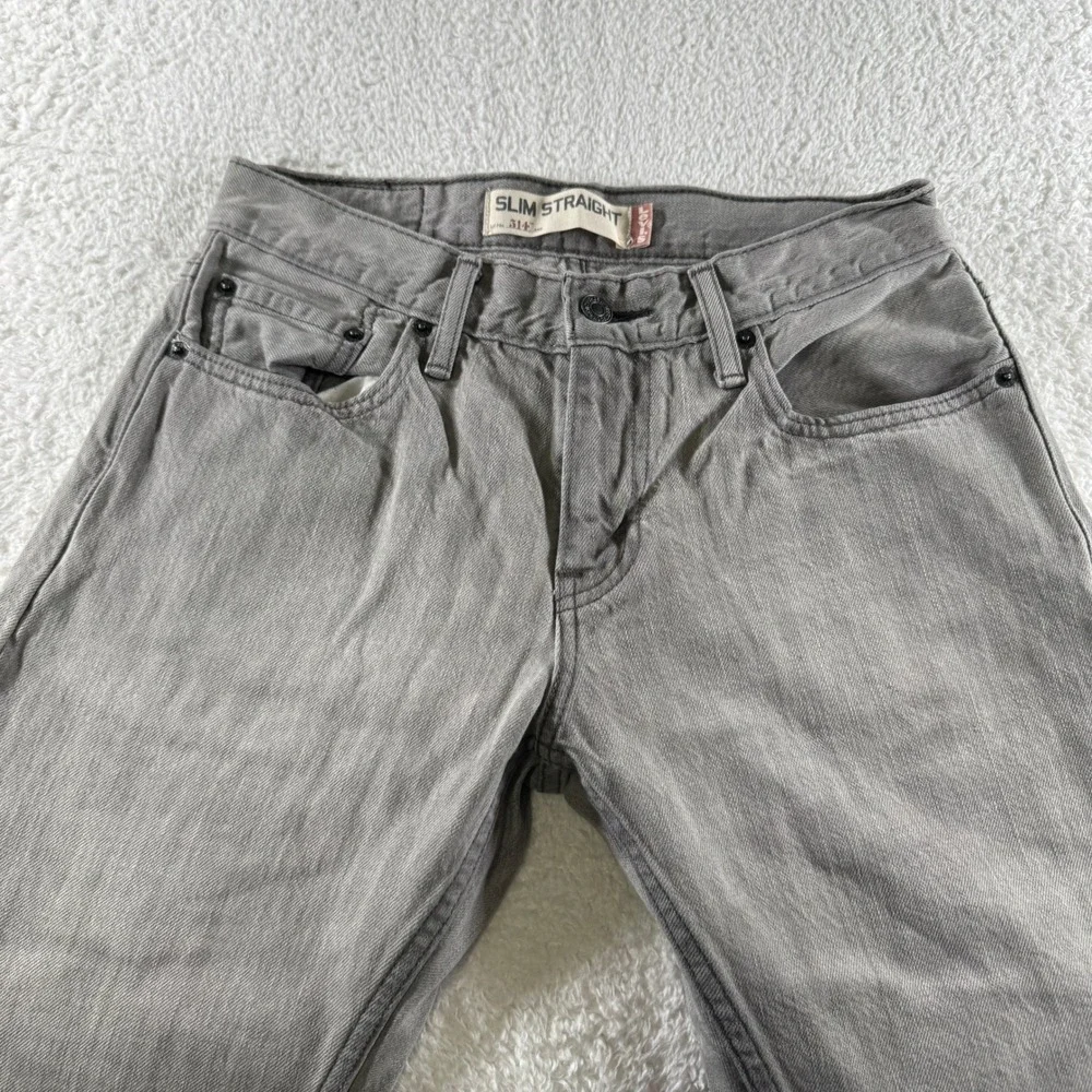 Y2K Levi 514 Slim Straight Light Gray Grey Stone Wash 29x30 Denim Jeans Pants